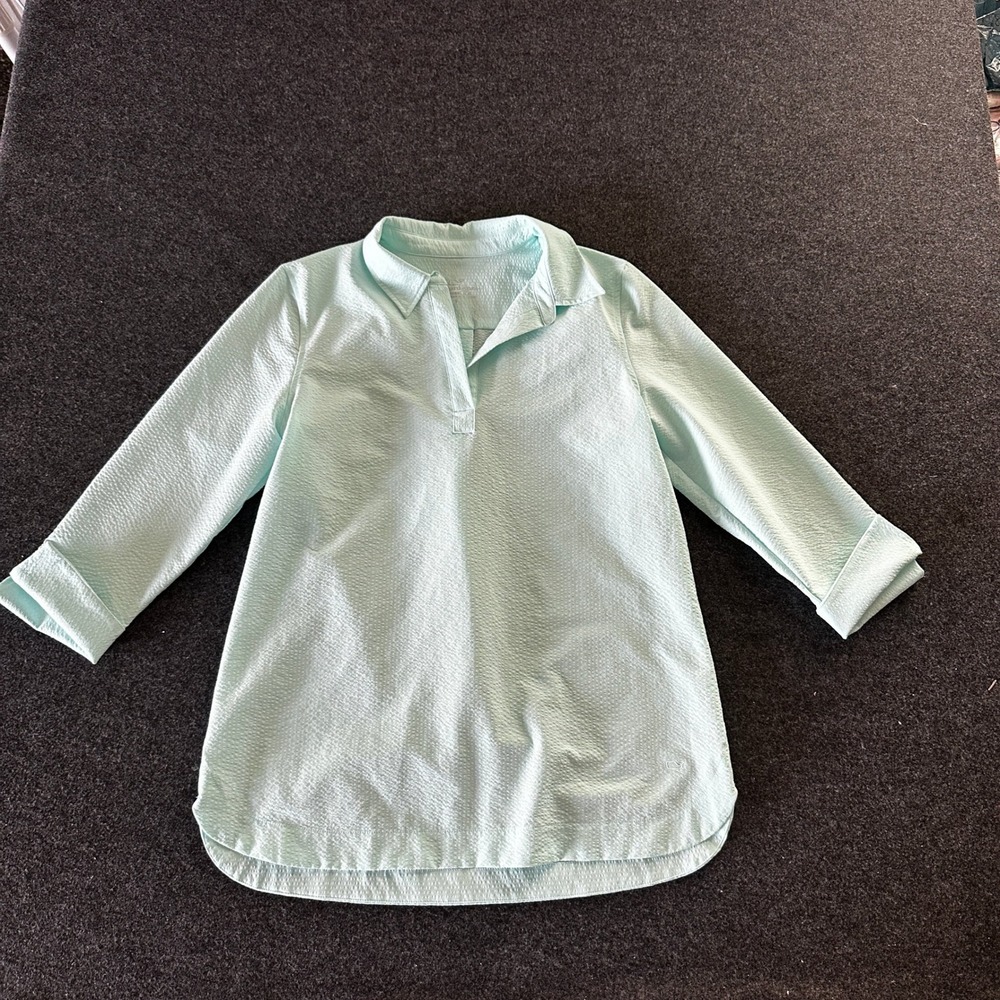 Vineyard Vines Performance Seersucker Tunic Top Mint Green 3/4 Sleeve 2W001637 S